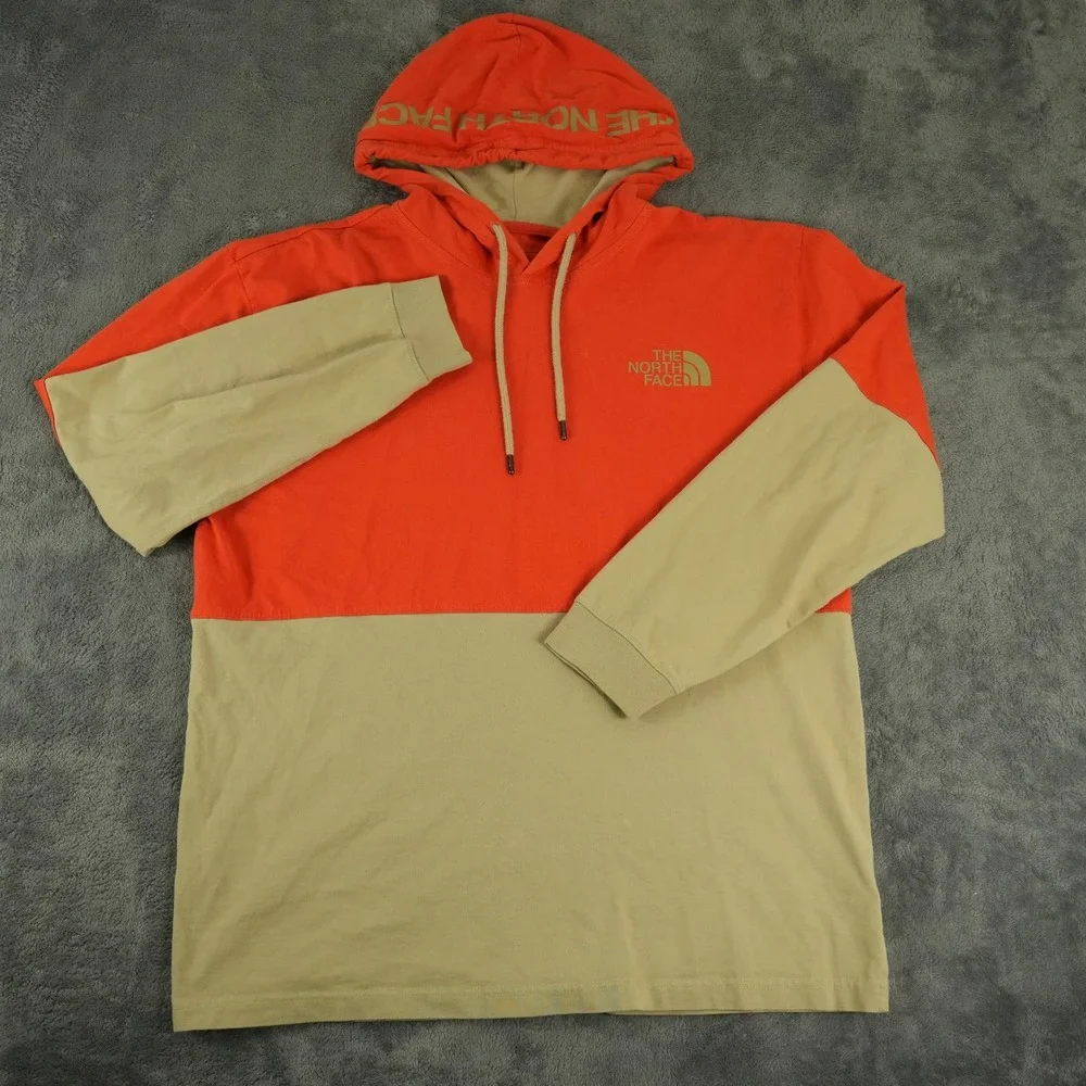 The‎ North Face Hoodie Mens Large Orange Tan Colorblock Hooded Sweatshirt